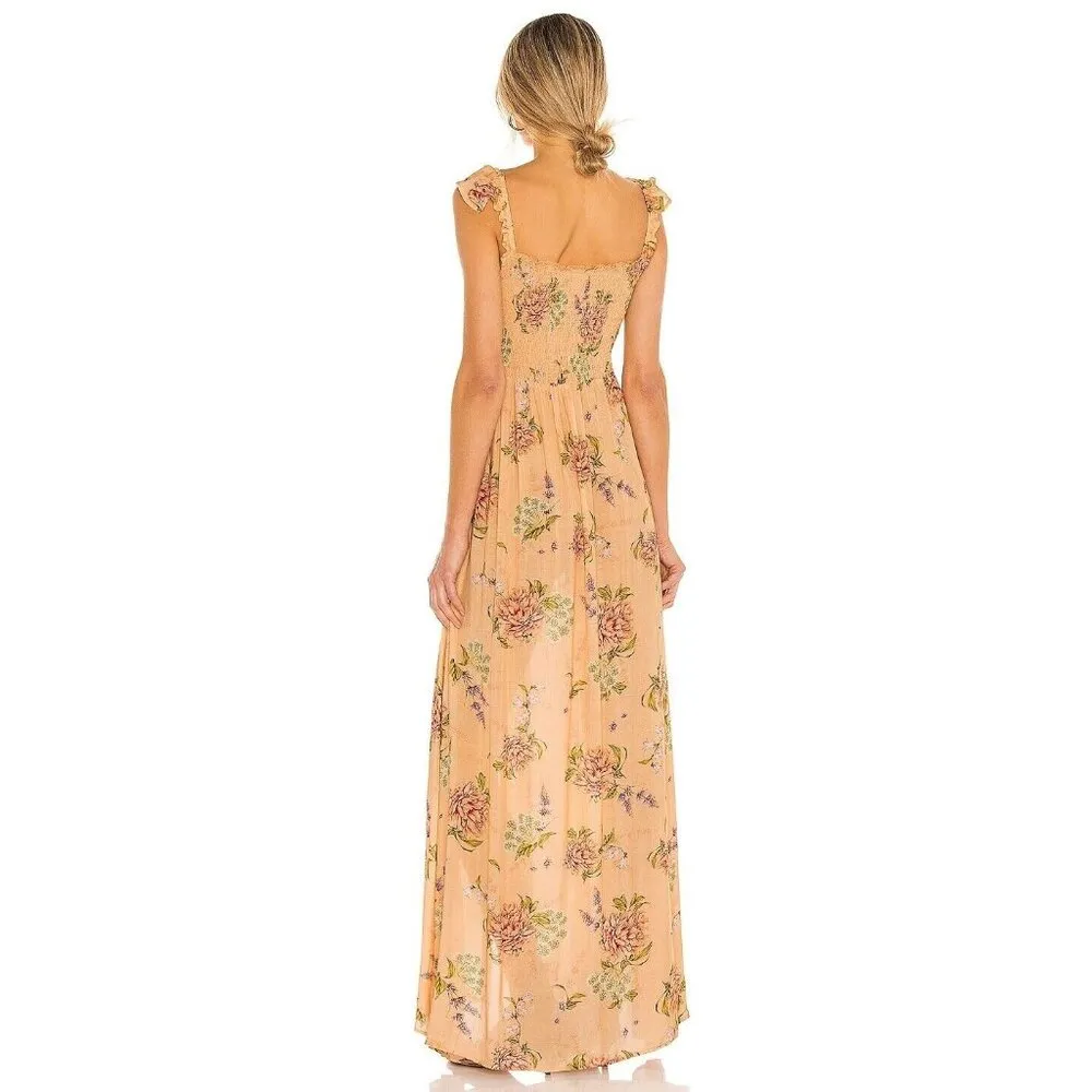 NWT Agua Bendita Leandra Blomma Maxi in Peach Floral Smocked Slit Dress M - Image 3