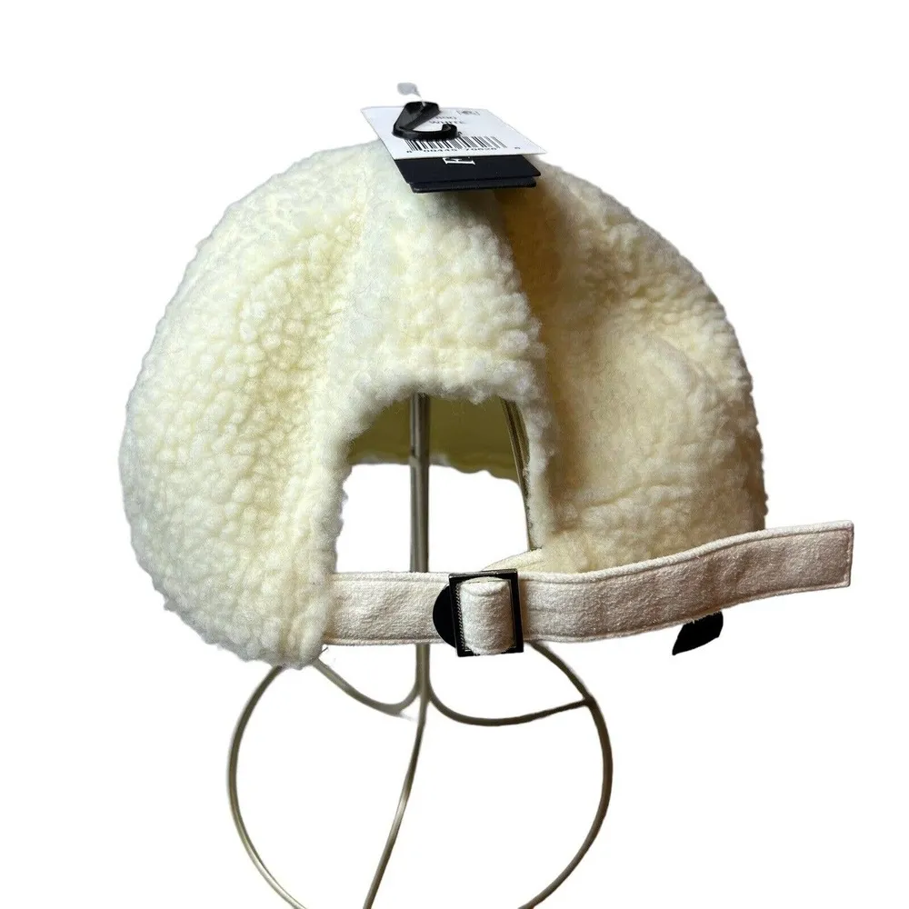 Steve Madden Womens Ivory Off White Sherpa Cap With Logo Adjustable One Size New - Image 3
