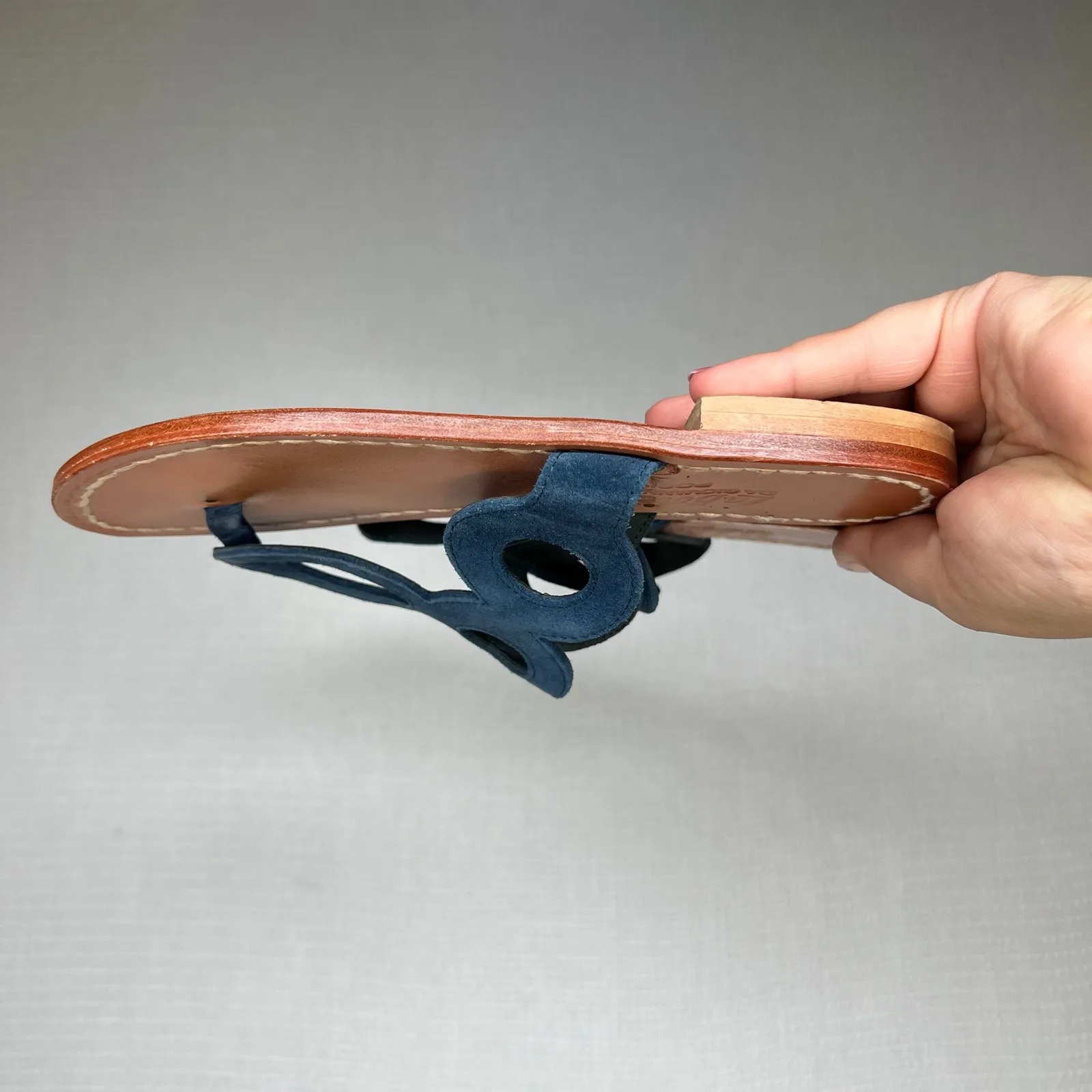 La Botteguccia Positano Italy Leather Blue‎ Suede Thong Sandals Size 7 Blue - Image 3