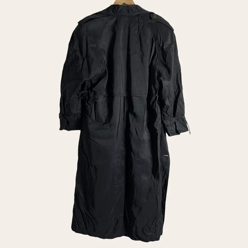 Jones New York Black Double Breasted Wool Lined Rain Trench Coat Size Large - Image 7