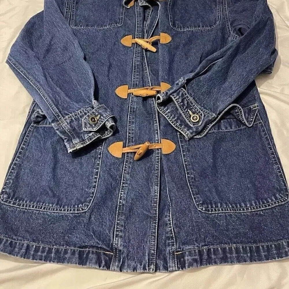 Vintage Liz Wear Claiborne Women’s Denim Blue Jacket Sz 9 Petite Wood Button - Image 3