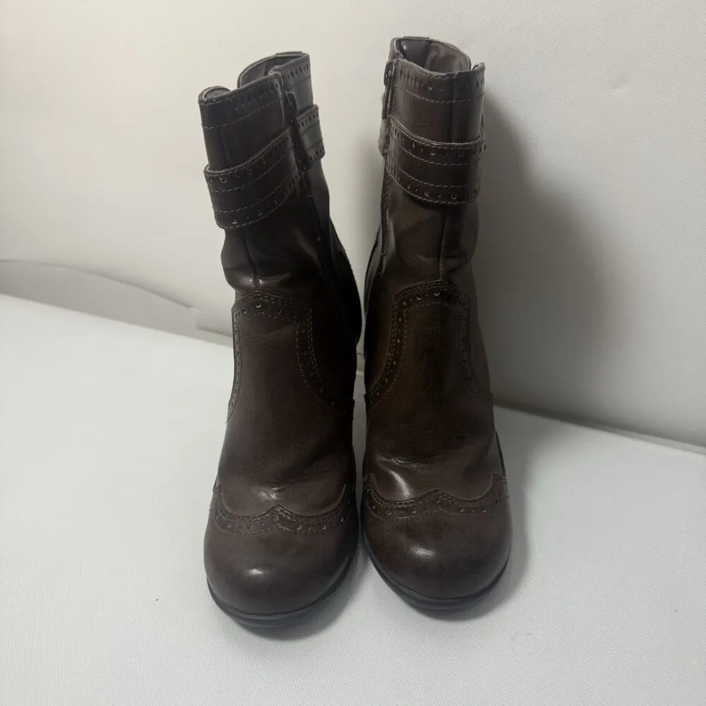 Y2K 90s Brown Chunky Heels School Girl Boots ELSA Western Wingtip Valley Girl 7M - Image 2