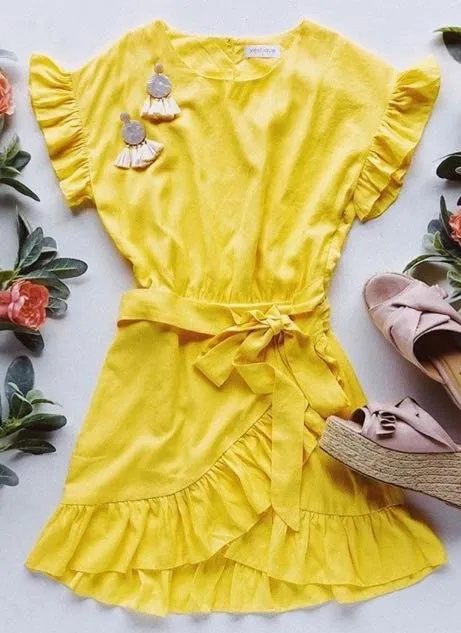 Vestique Yellow Wrap Dress - Image 2