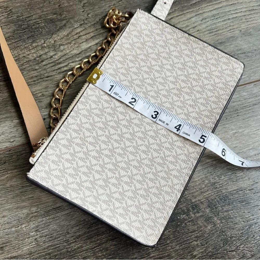 Michael Kors Mini Belt Bag Wristlet Purse Medium Cream Grey Tan Vegan Leather - Image 7