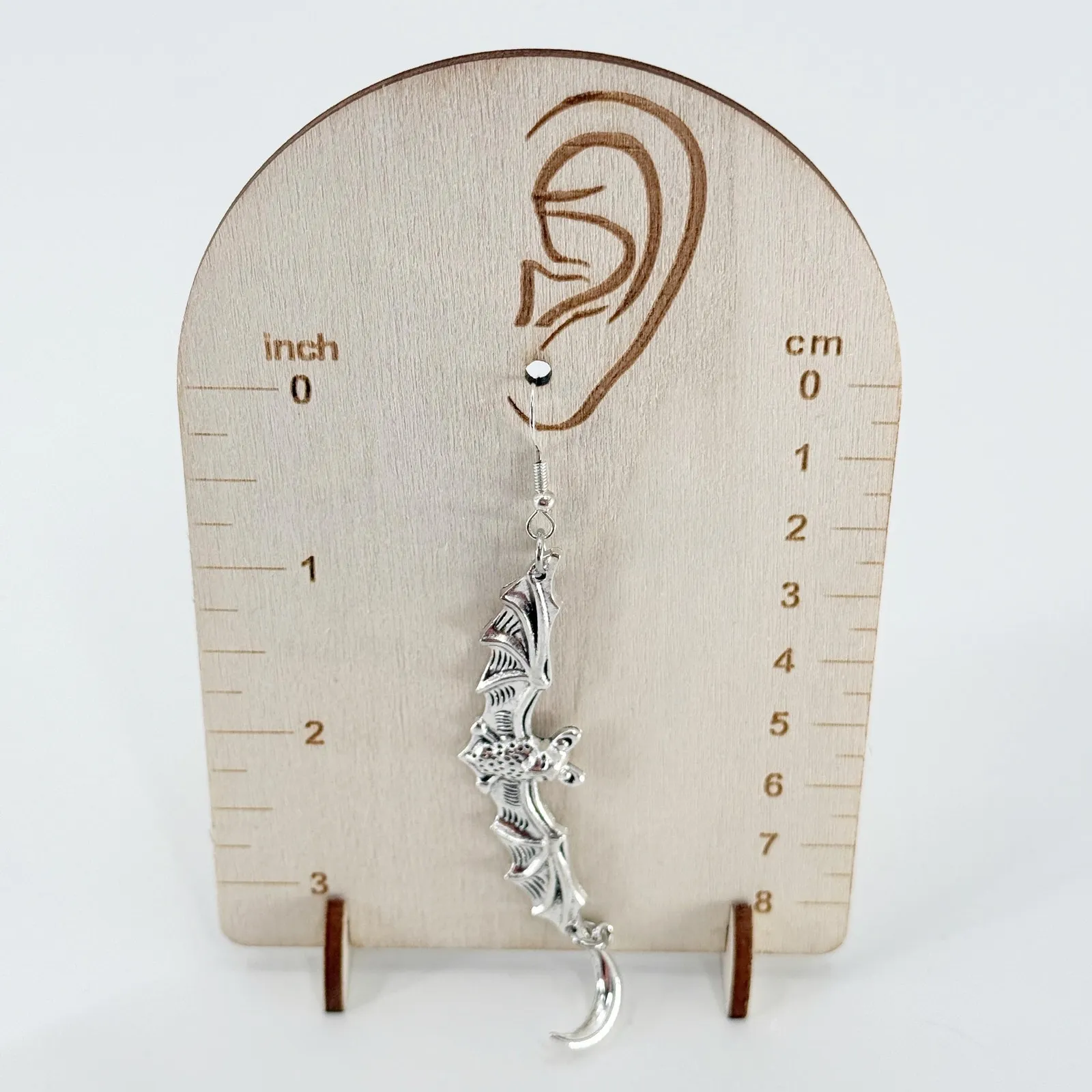 Extra Long Celestial Bat Dangle Earrings, Antique Silver, Gothic Earrings Silver - Image 4