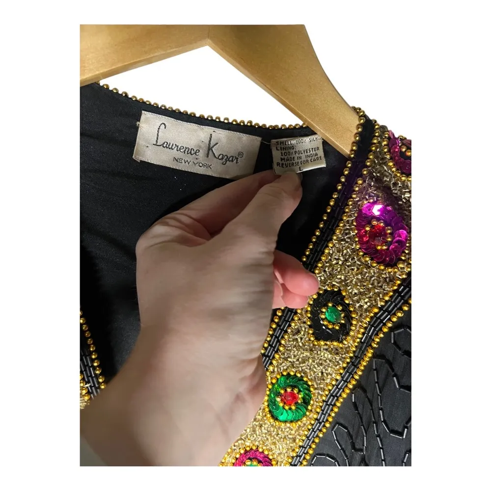 Vintage 80’s Lawrence Kazar Beaded Evening Jacket L Black Size L - Image 3