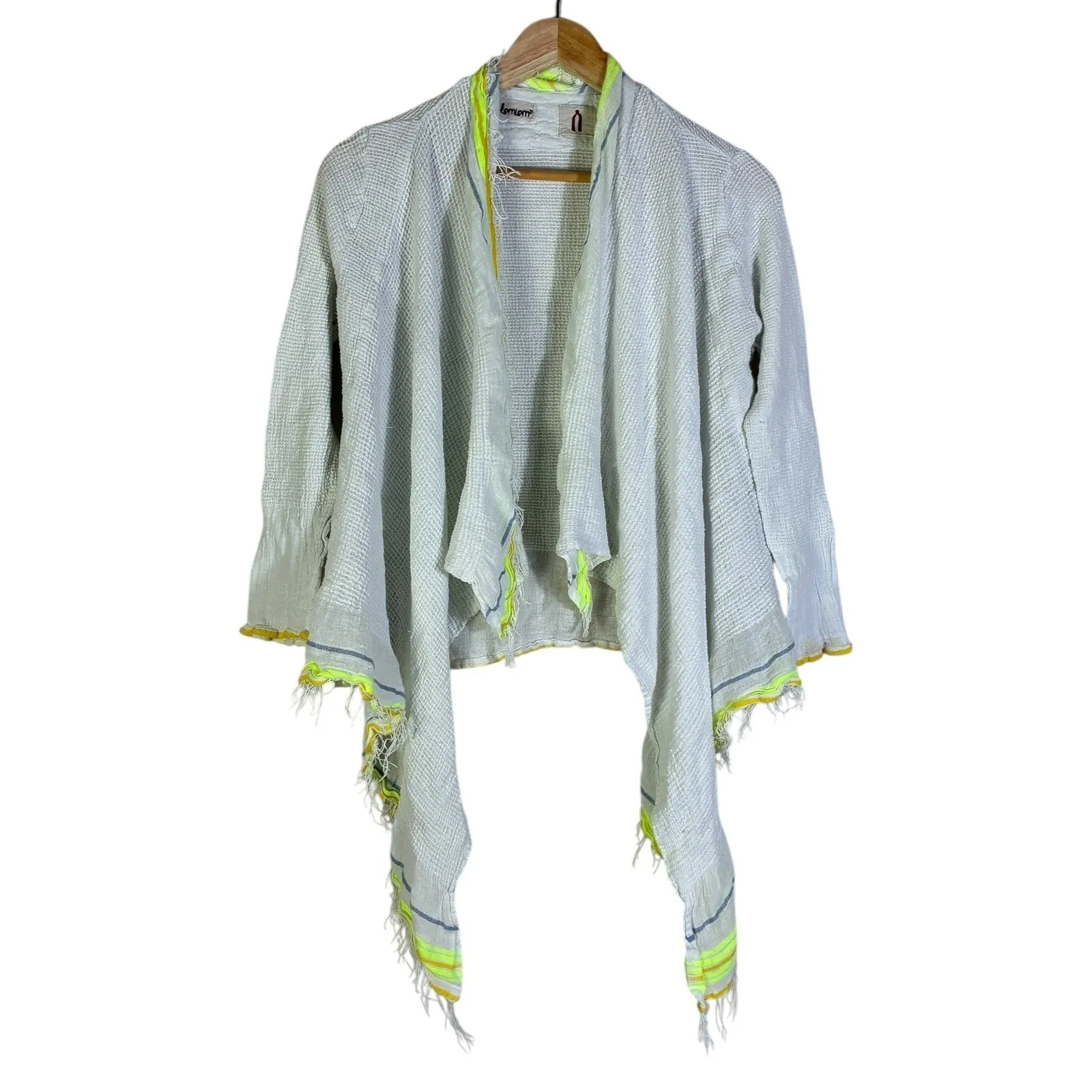 Lemlem Cotton Open Front Cardigan Womens S White Fringe Boho Artisan Lightweight - Image 2