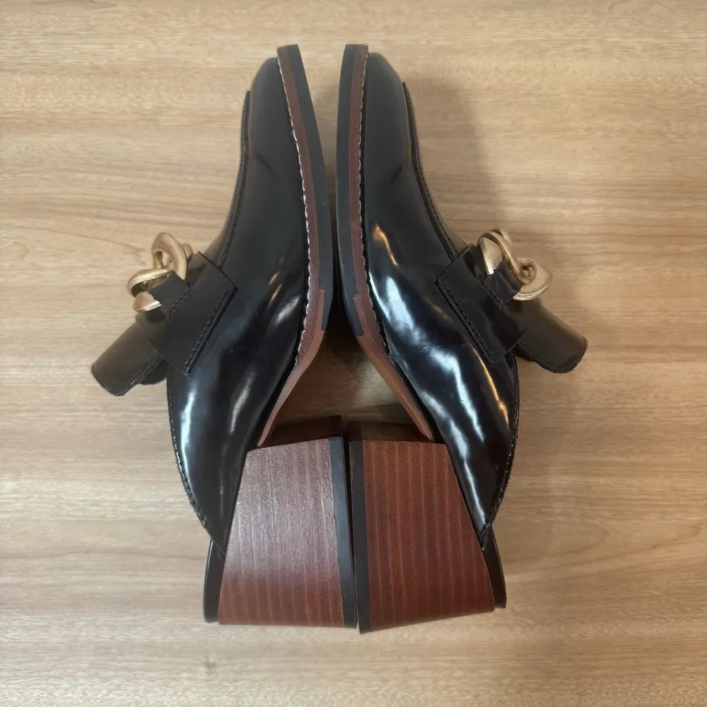 Steve Madden Black Loafers with Gold Chain Sz 6 - Image 9