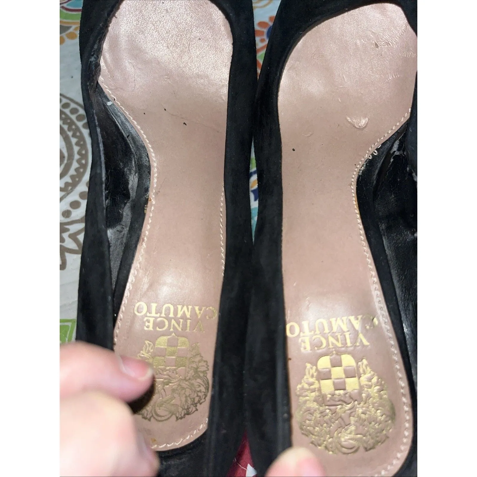 Vince Camuto black suede high heel with champagne glitter heel Size 9/39 - Image 8