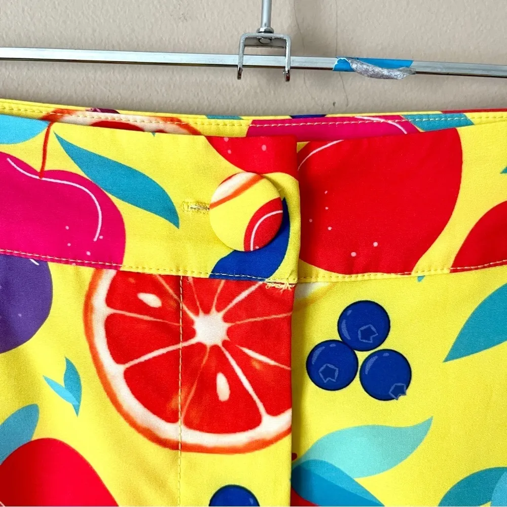 DREAMLAND | Yellow Fruit Printed High Rise Trouser Shorts Sz M Size M - Image 3