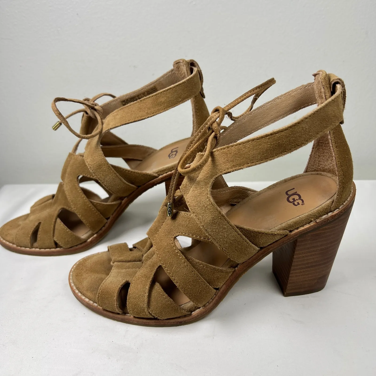 UGG Suede Leather Lace Up Gladiator Heeled Sandals Size 8.5 - Image 7