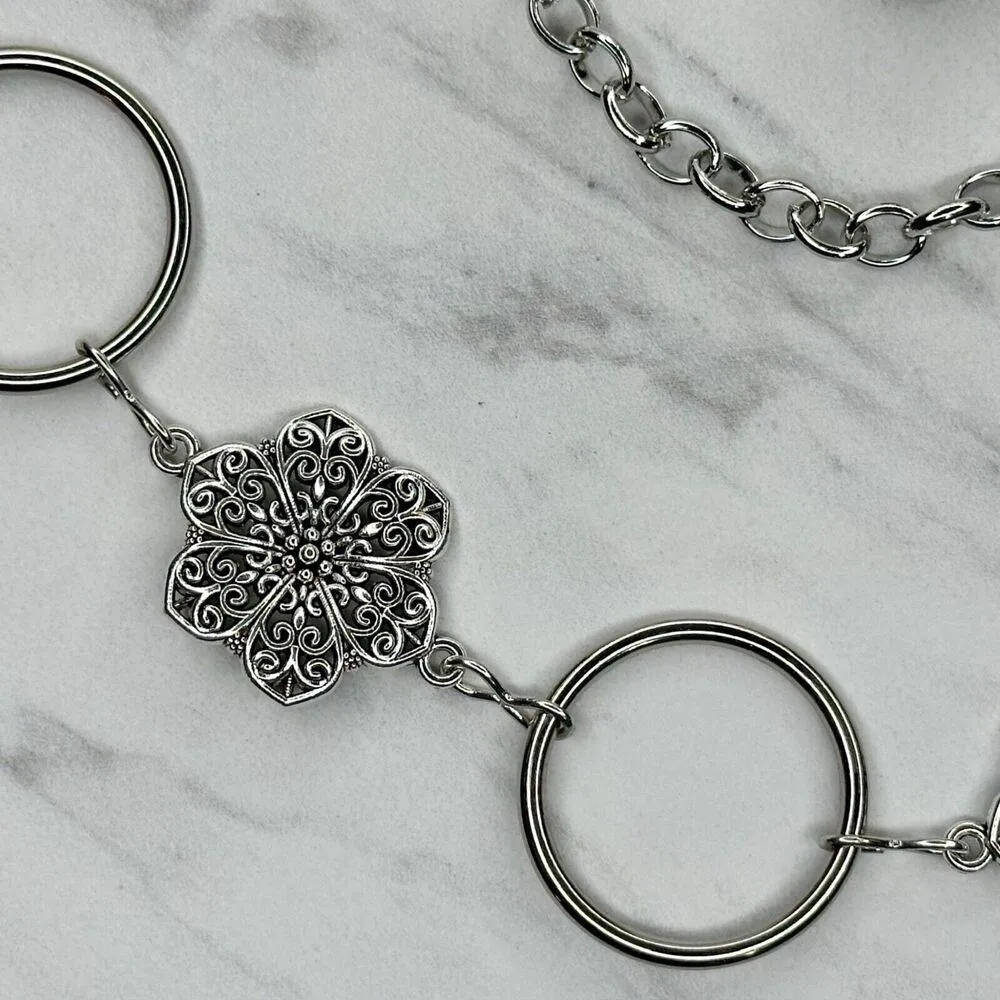 Flower Concho Boho Silver Tone Metal Chain Link Belt OS One Size - Image 7