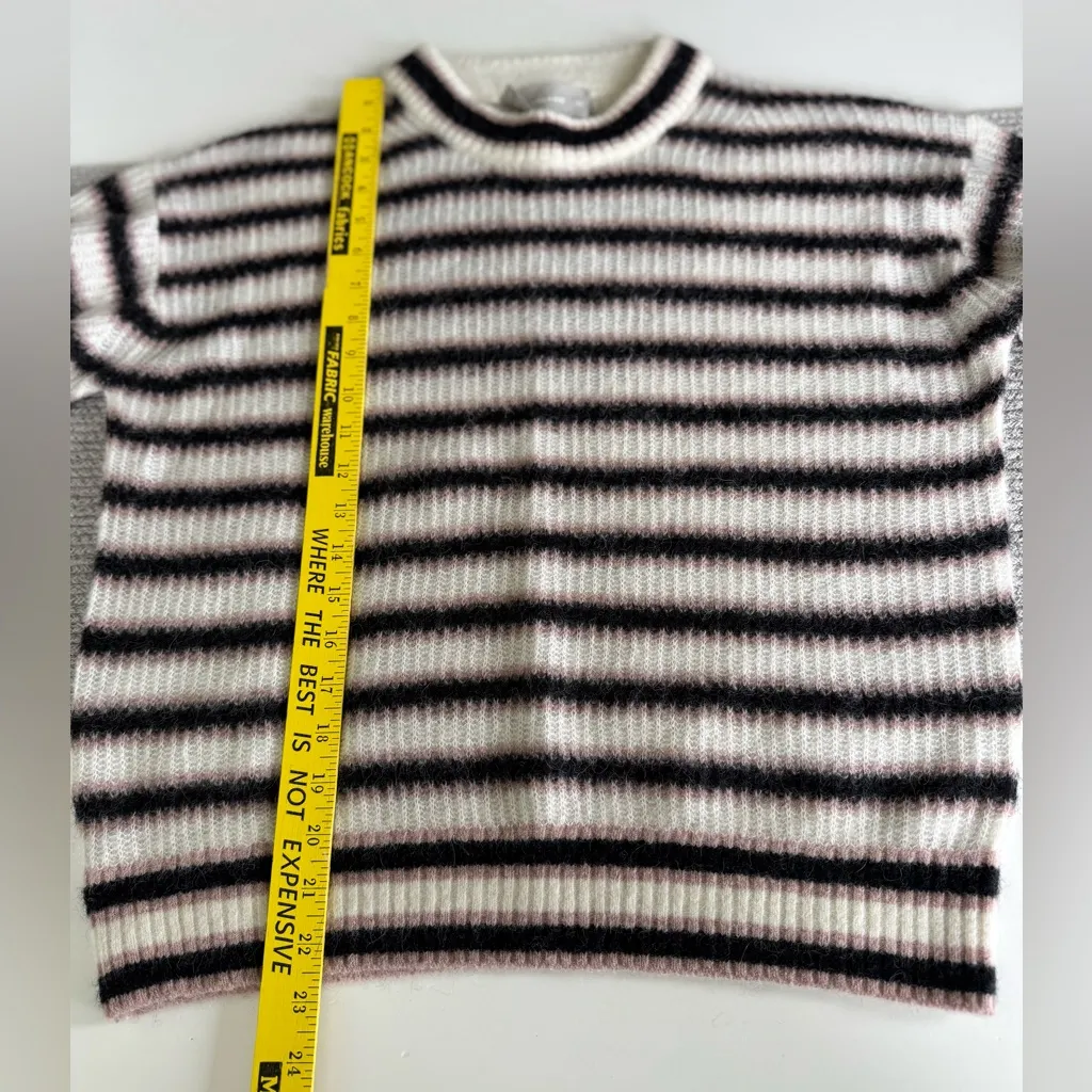 Everlane Cocoon Crew in Ivory Black Pink Stripe Alpaca Wool Sweater Size XS - Image 6