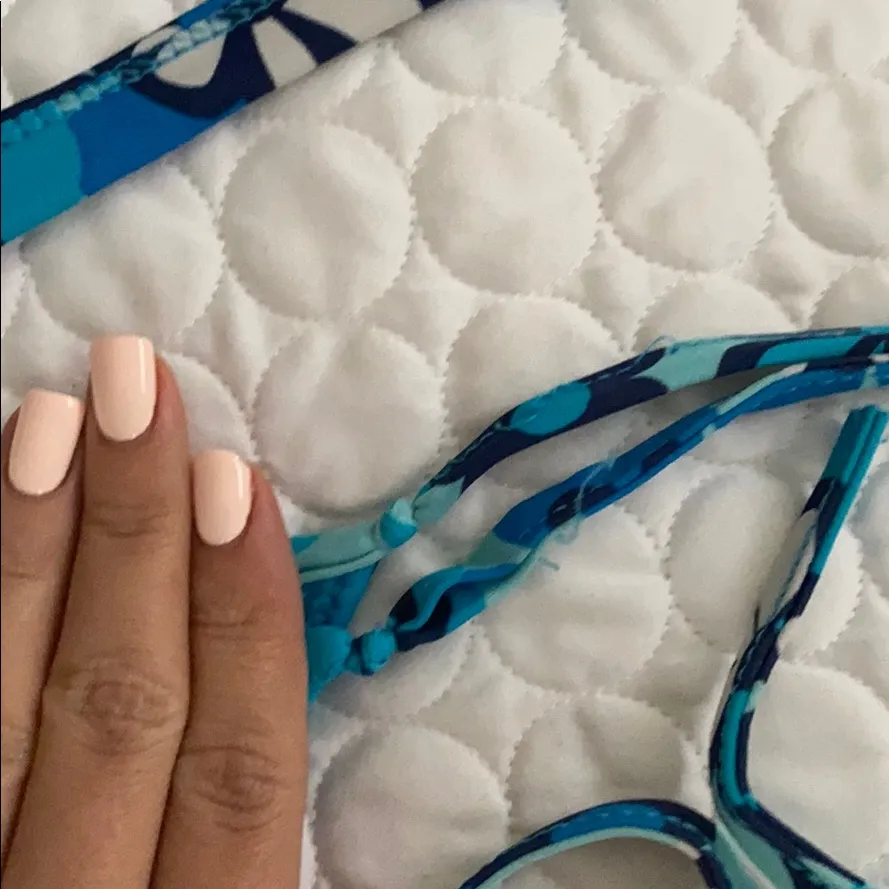 Women small Turquoise embroidered floral bikini halter top and side tie bottom Blue - Image 6