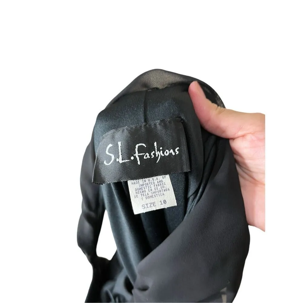 SL‎ Fashions Vintage Bead Accent Cowl Back Cocktail Dress Size 10 Black - Image 10