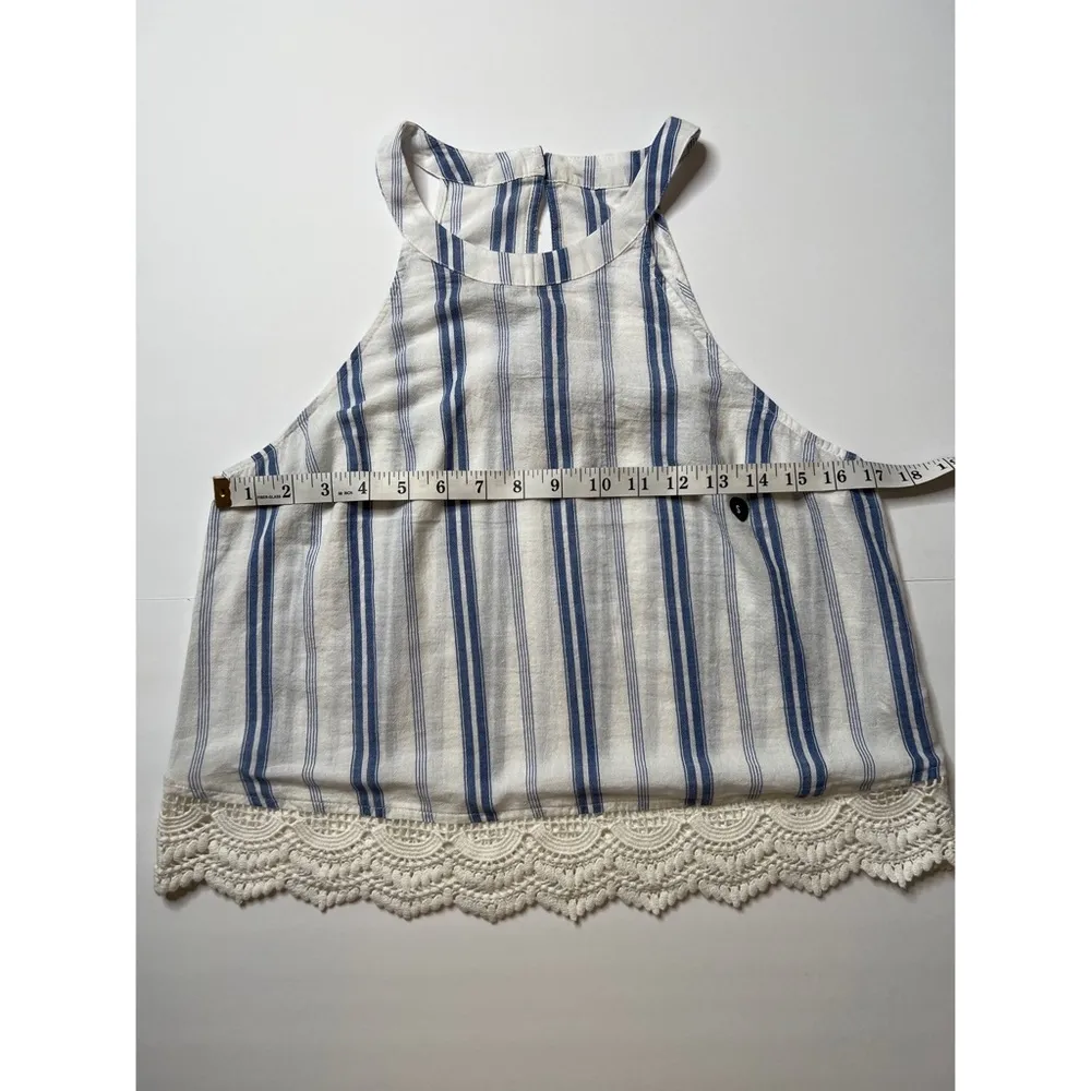Abercrombie and Fitch Blue/White Striped Lace Detail Tank Top Sz S Women - Image 6