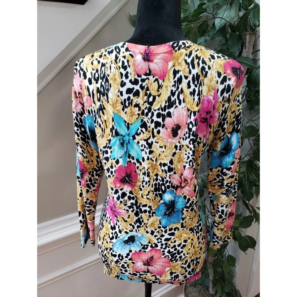 Cach'e Women Multicolor Floral Rayon Long Sleeve Button Front Cardigan Sweater M Size M - Image 6