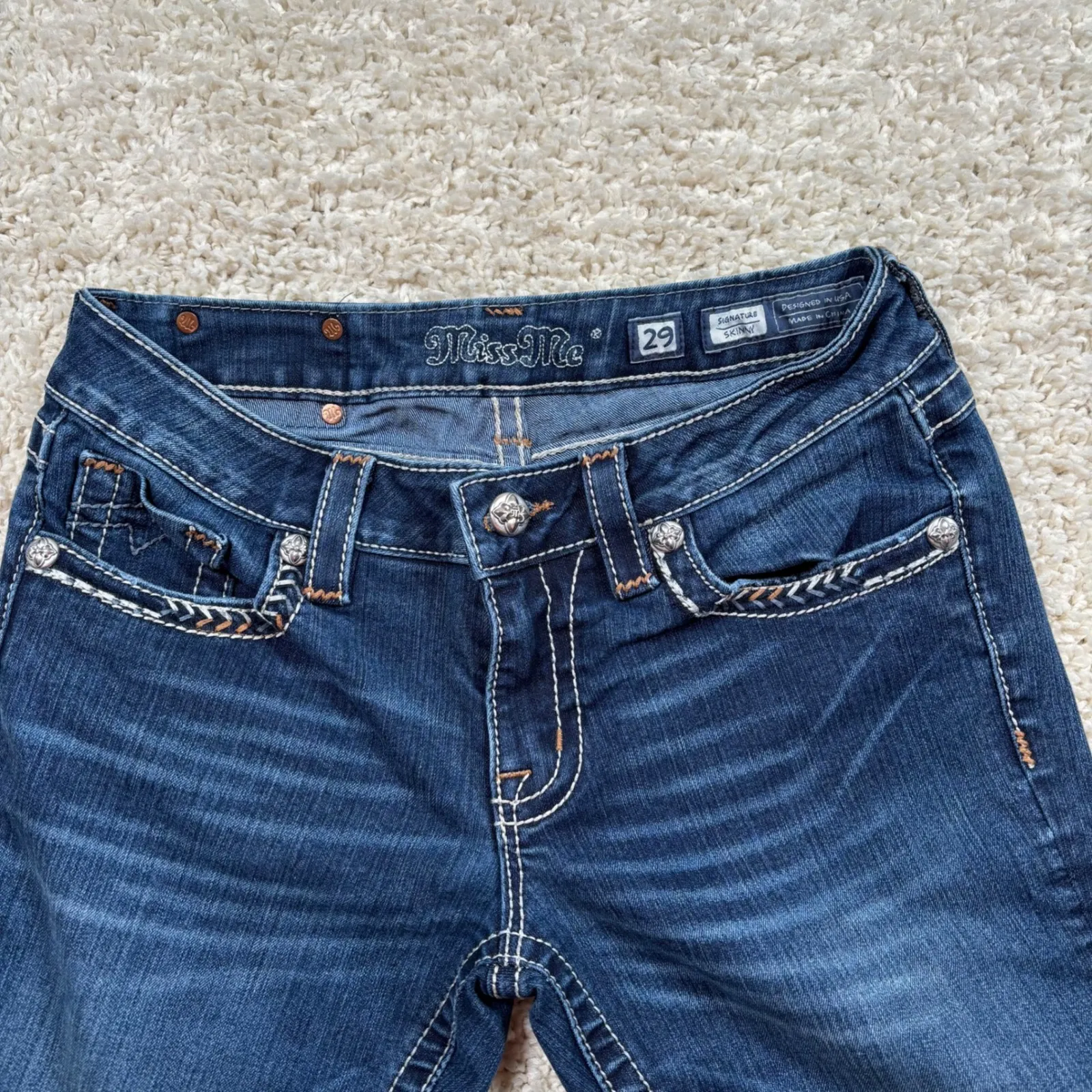 Miss Me Signature Skinny Jeans Embellished Pockets Blue Denim Size 29 - Image 4