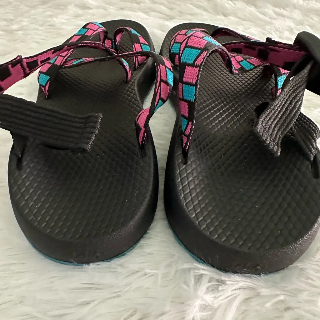 Chaco Tegu Pink Blue Textile Strappy Classic‎ Sport Sandals Women’s Size 6 - Image 3