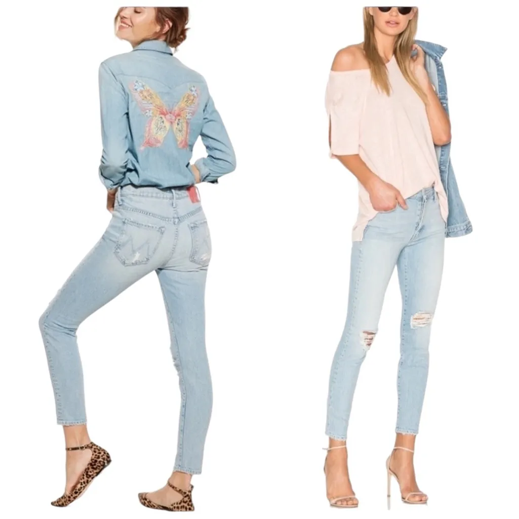 MOTHER Denim x Miranda Kerr Easy Does It Jeans High Rise Light Wash Wash Size 24 Blue - Image 2