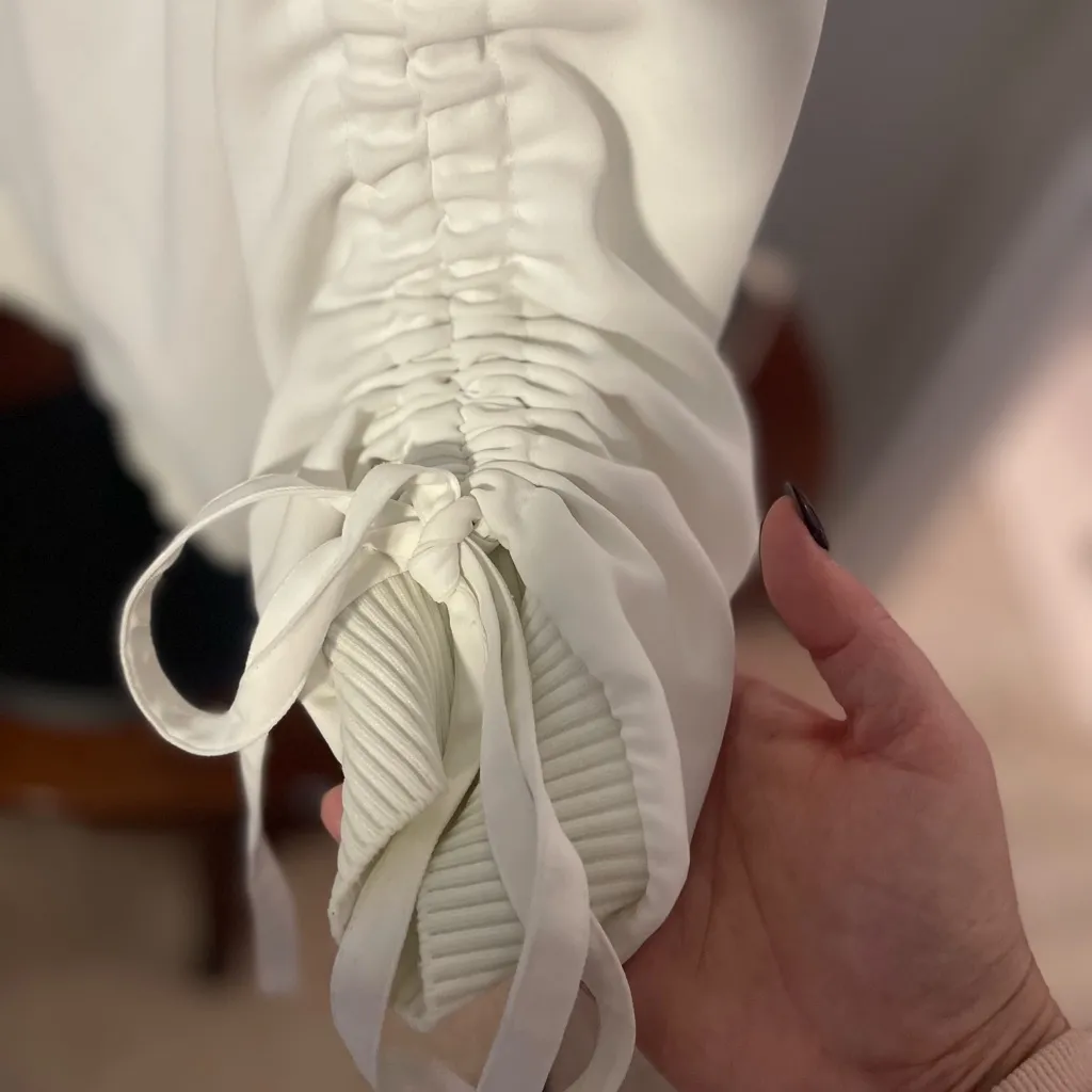 Kenzo White Ruched Sleeve Crepe Top with Band Sporty Street Style 🐯 Size XS - Image 3