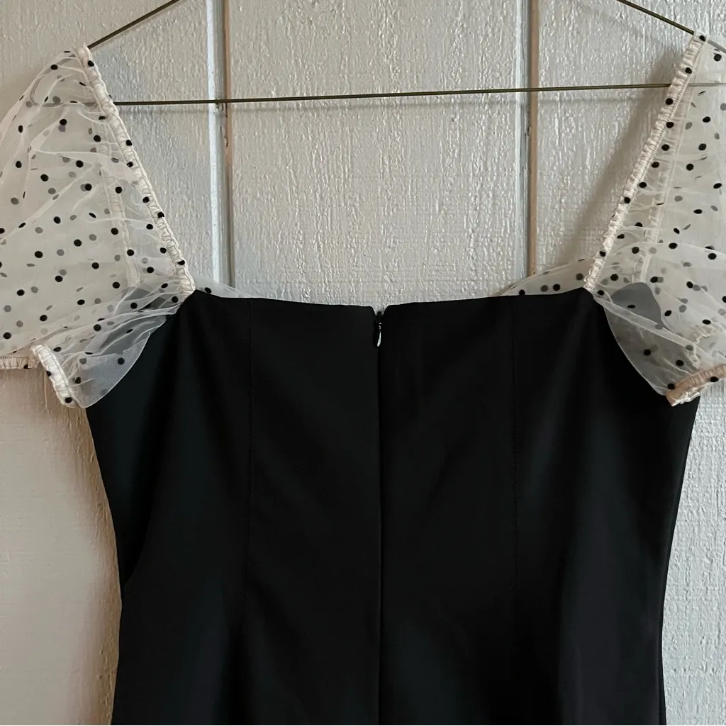 Camila Coelho NWT Organza Puff Sleeve Flocked Dot Mini Dress Black M - Image 6