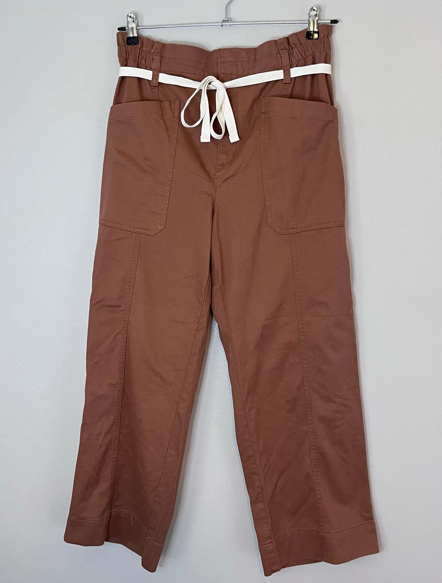 LOFT Paperbag Utility High Rise Straight Leg Cotton Twill Belted Pants Brown - Image 2