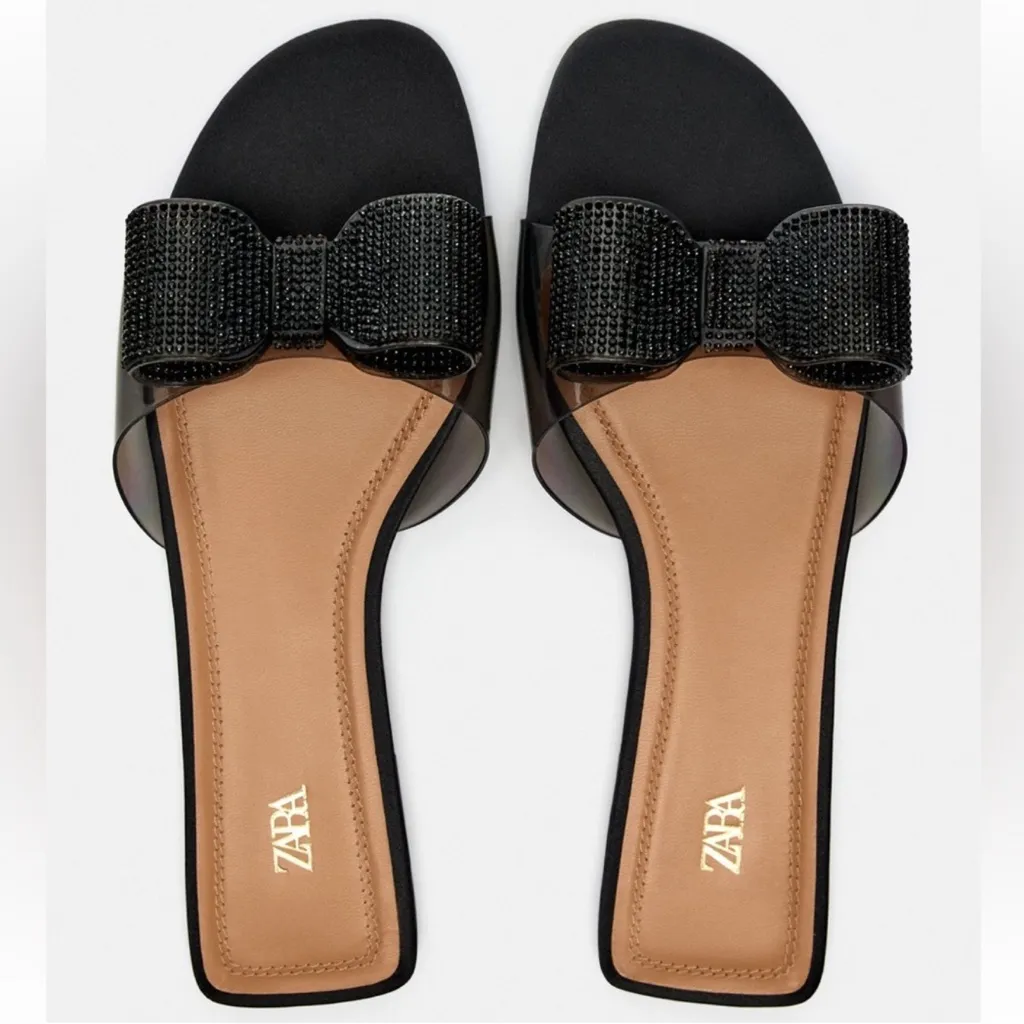 NWT Zara embellished bow sandals Black Rhinestone - Image 2