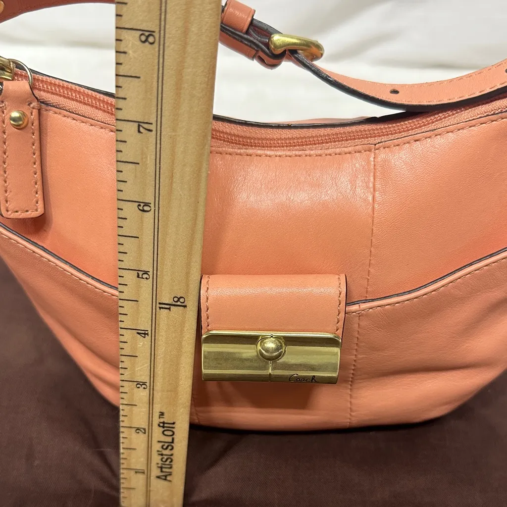 Coach Kristy  Coral-Peach  Leather Mini Hobo Bag with Dustbag - Image 9