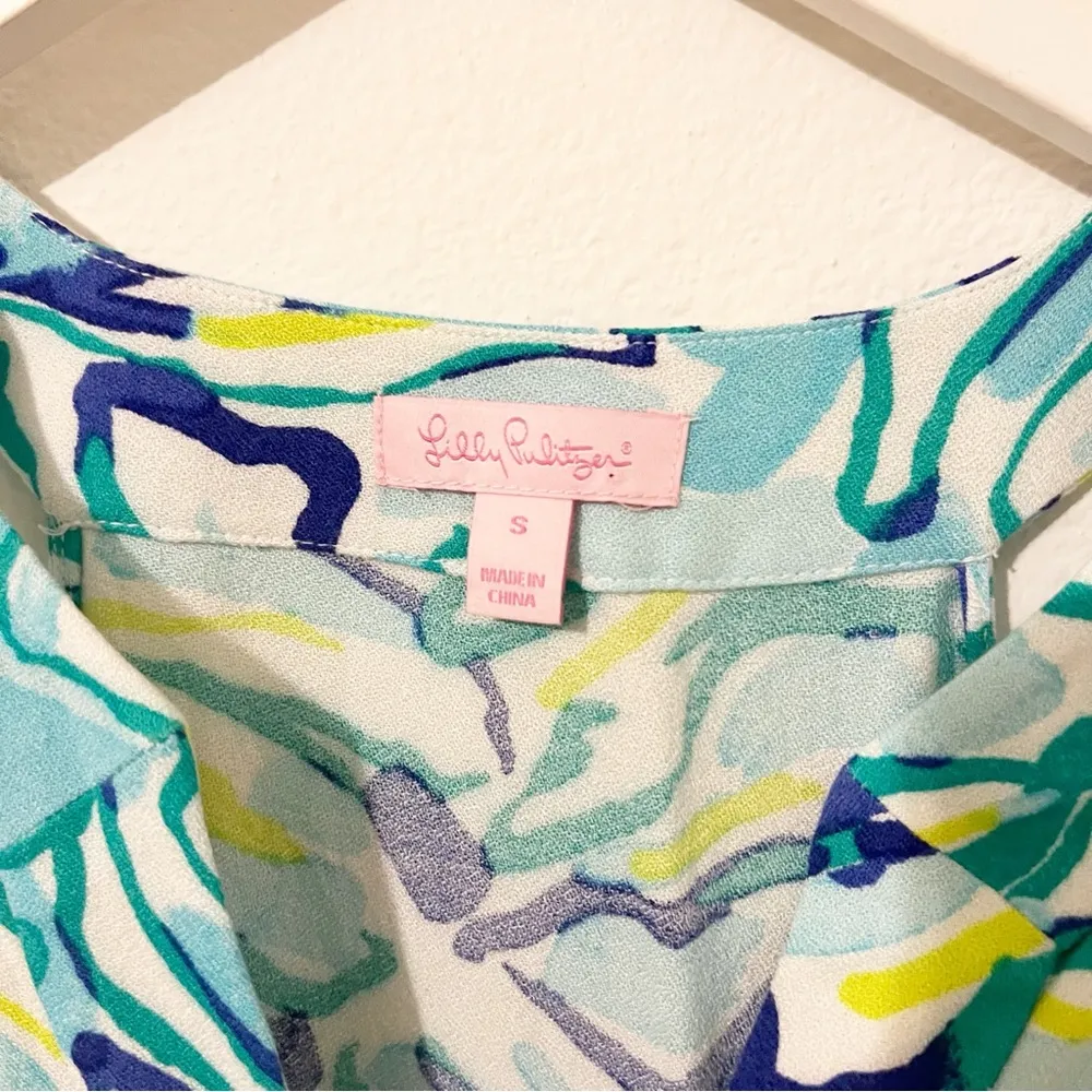 Lilly Pulitzer Achelle Pool Blue Stay Cool Print Flowy Swing Dress Small S - Image 3