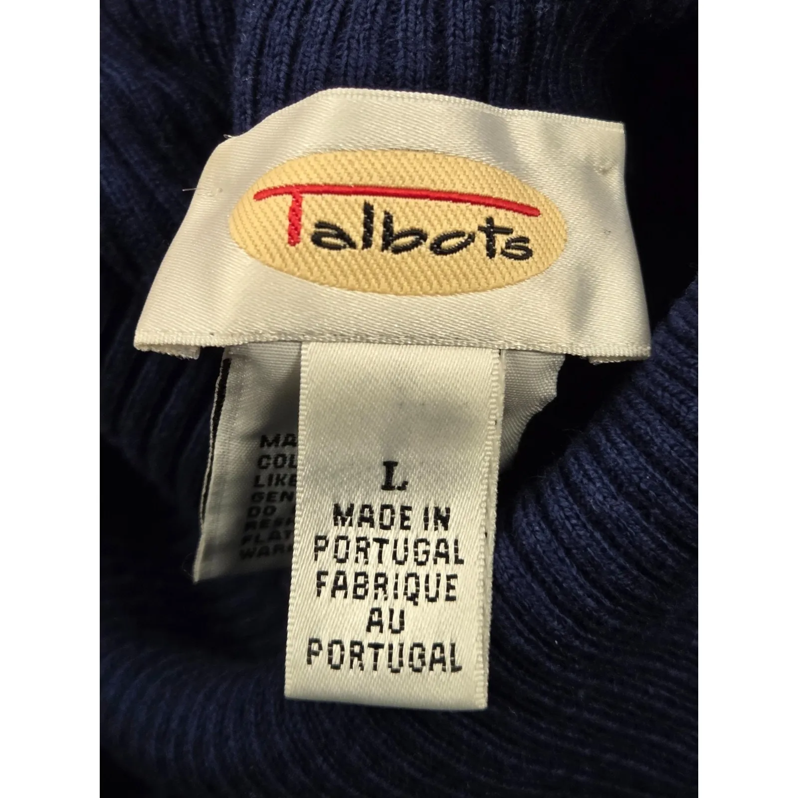 Talbots Ribbed Stretch Dark Blue Turtleneck Sweater Pullover Thin L Portugal - Image 3