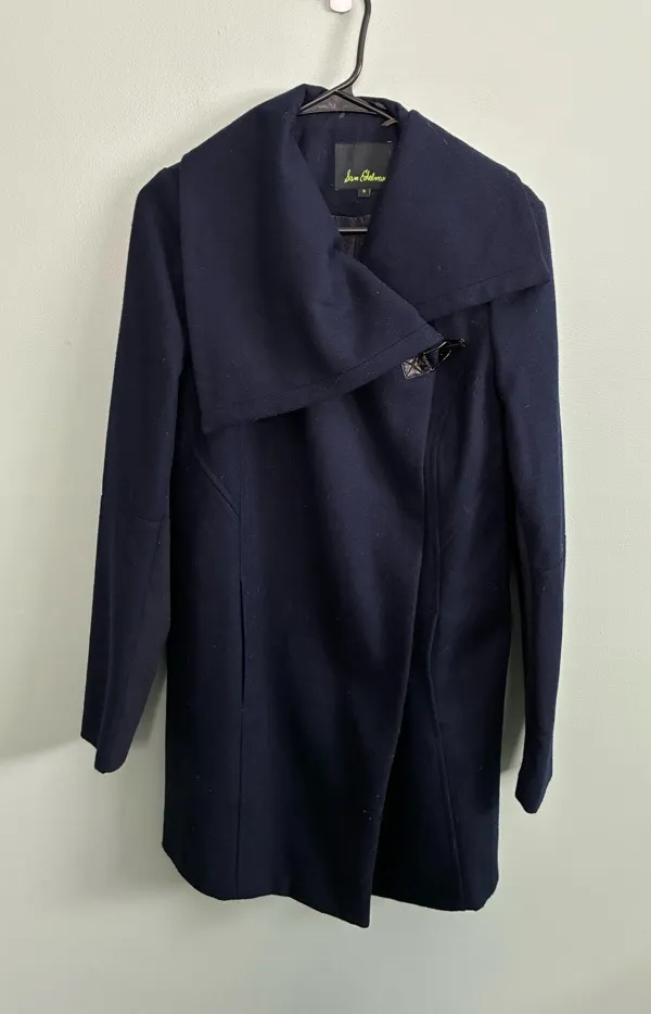 Sam Edelman Navy Blue Wool blend A-Line Pea Dress Comfy Minimal Midi Coat Sz S - Image 1