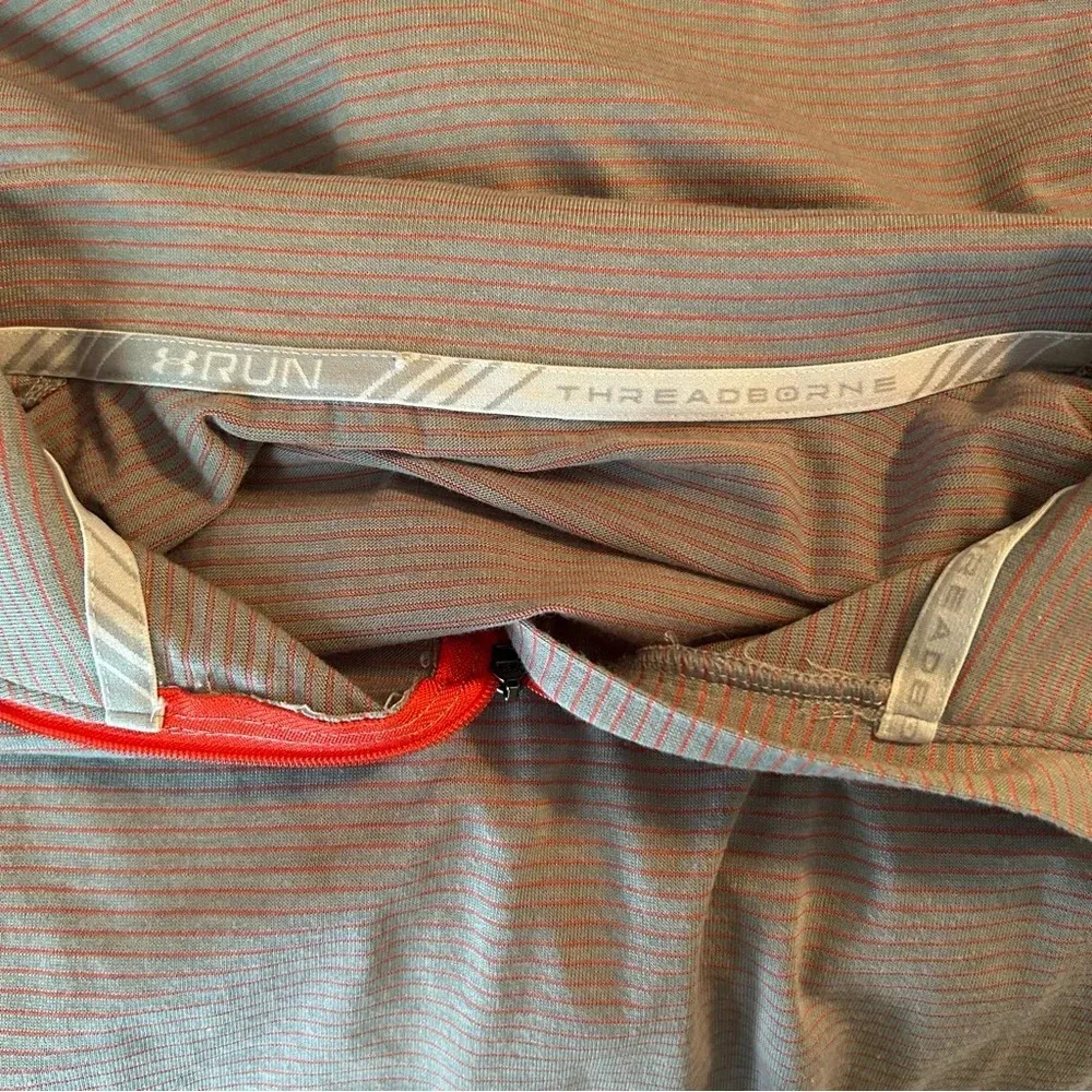 Under Armour RUN Threadborne Streaker Half Zip Pullover Women Gray Red Stripe - Image 3