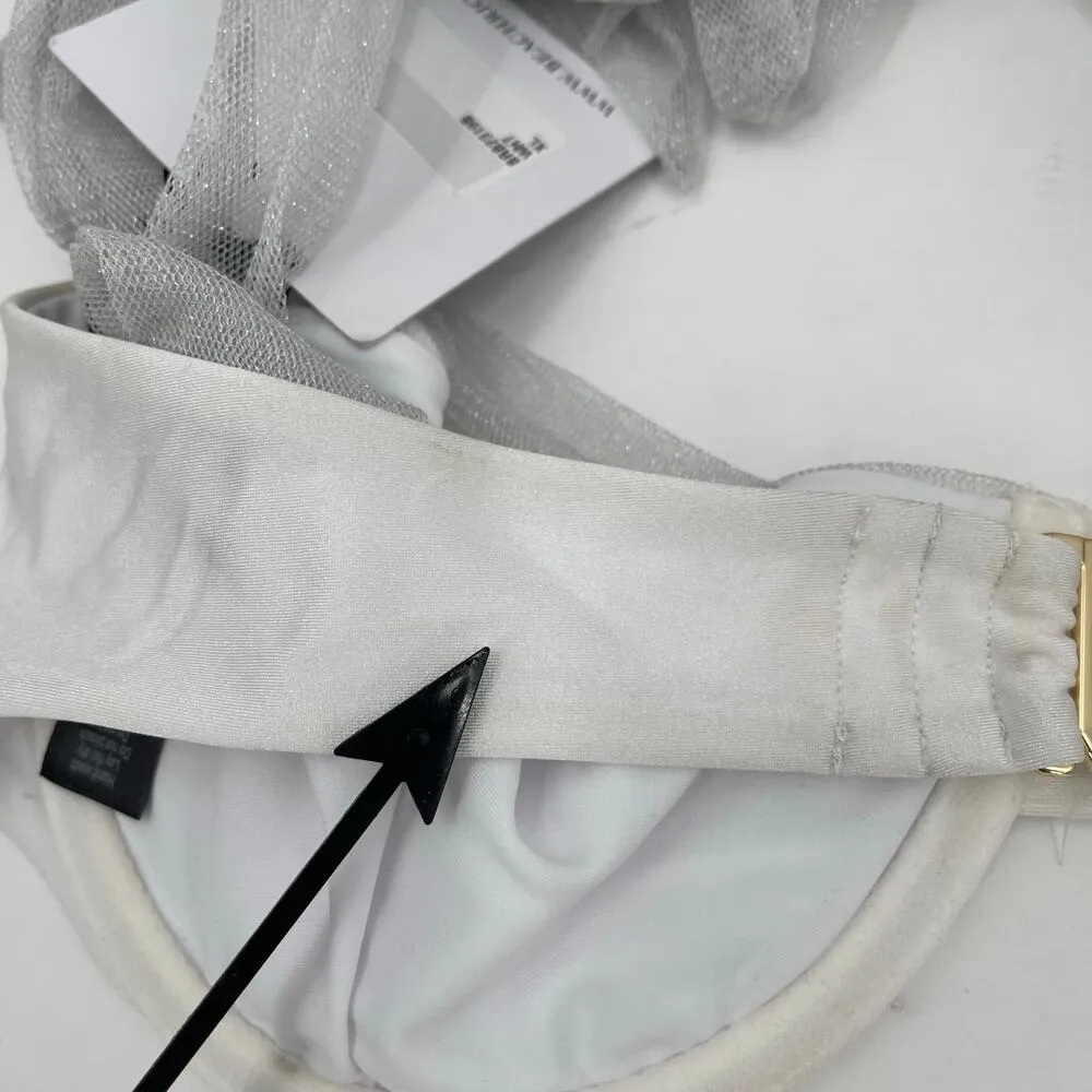 Beach Riot Drea Bikini Top Size Extra Large Bridal White Silver Mesh Bows NWT - Image 11