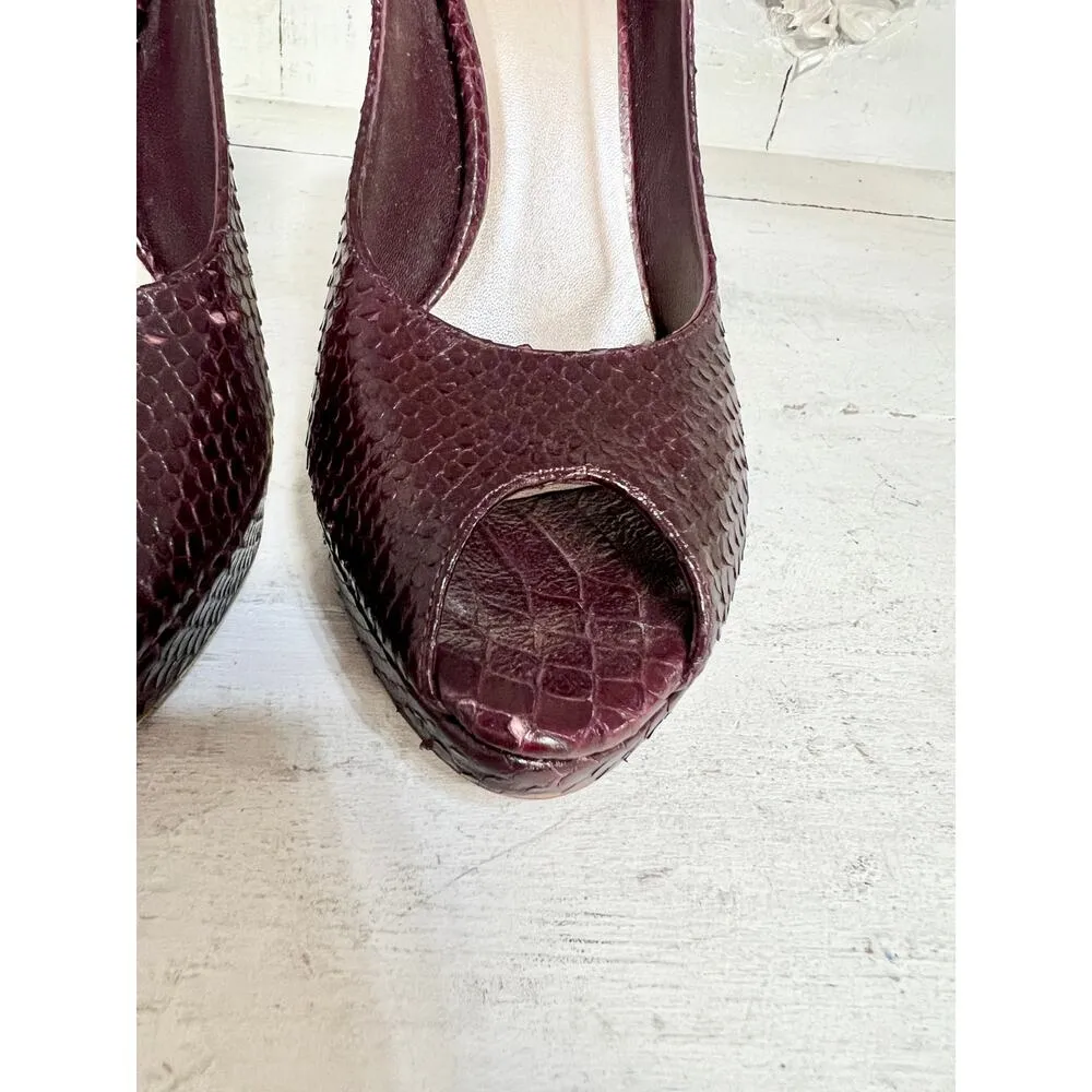 Christian Dior Embossed Python Leather Peep Toe Pumps Purple Women Size 37.5 / 7 - Image 9