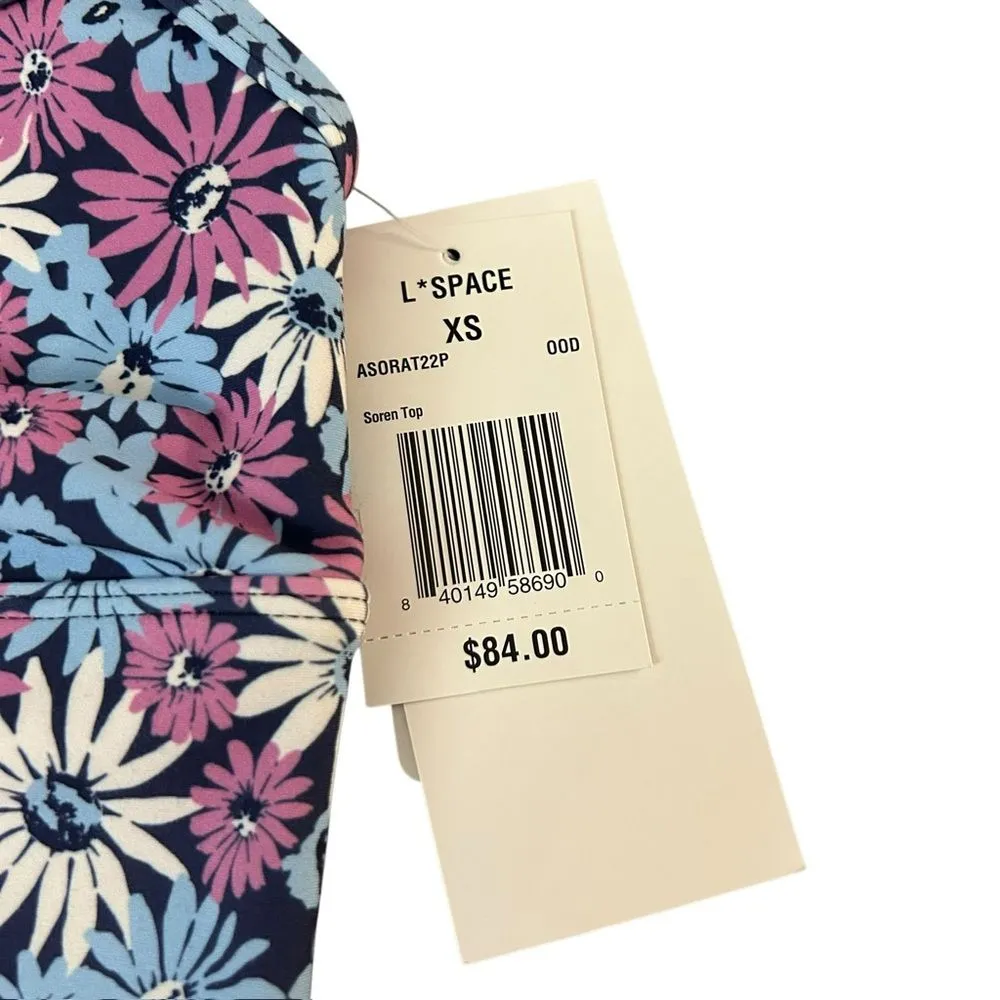 L*Space Active Women’s XS‎ Soren Crop Top Purple Blue Daisy Print Preppy Floral - Image 4