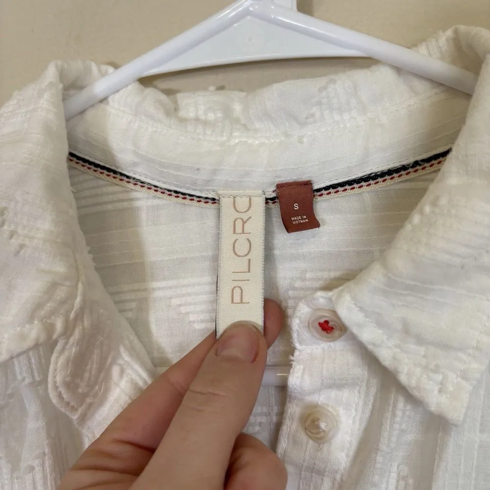 Anthropologie Pilcro Theresa Lace-Up Buttondown Top Small White‎ Textured Boho - Image 2