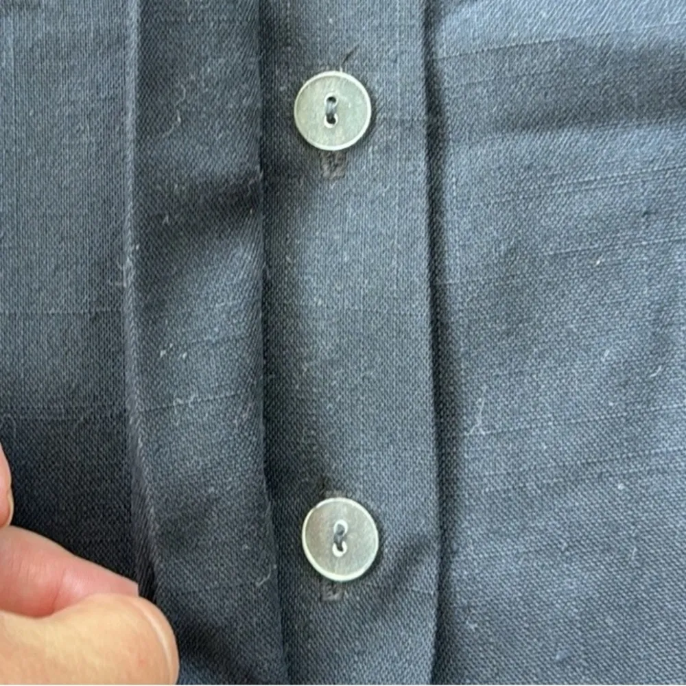 Vintage Damon Petite Button Down Puff Sleeve Midi Dress Black 12 - Image 2