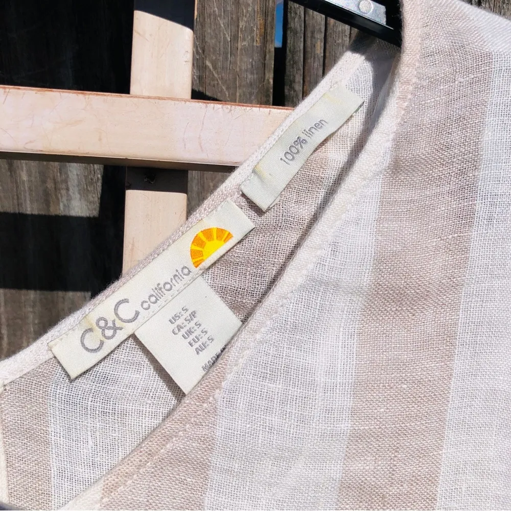 C&C California striped tassel linen dress beach swim coverup Tan/White Small - Image 4