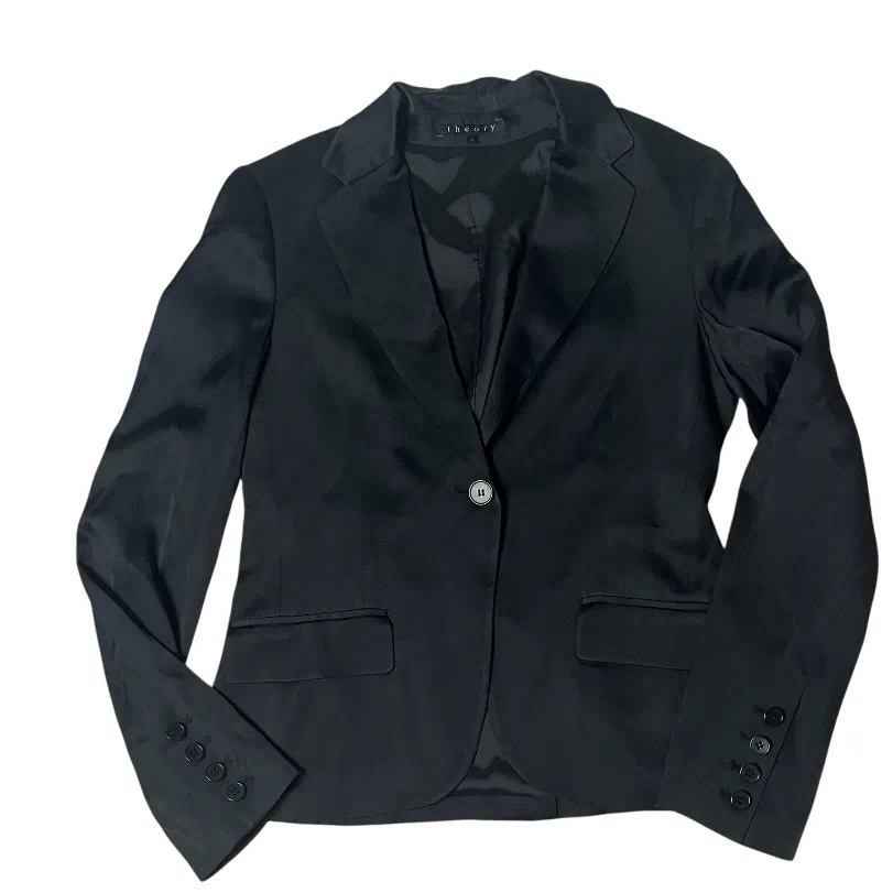 THEORY Black Pantsuit One Button Blazer Satin Finish Flared Womens Size 4 - Image 3