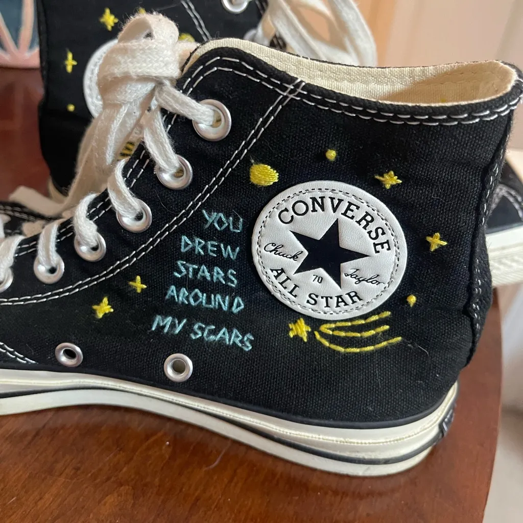 Taylor Swift Folklore Custom Embroidered Converse Black High-Top Sneakers 9.5 ✨ - Image 9