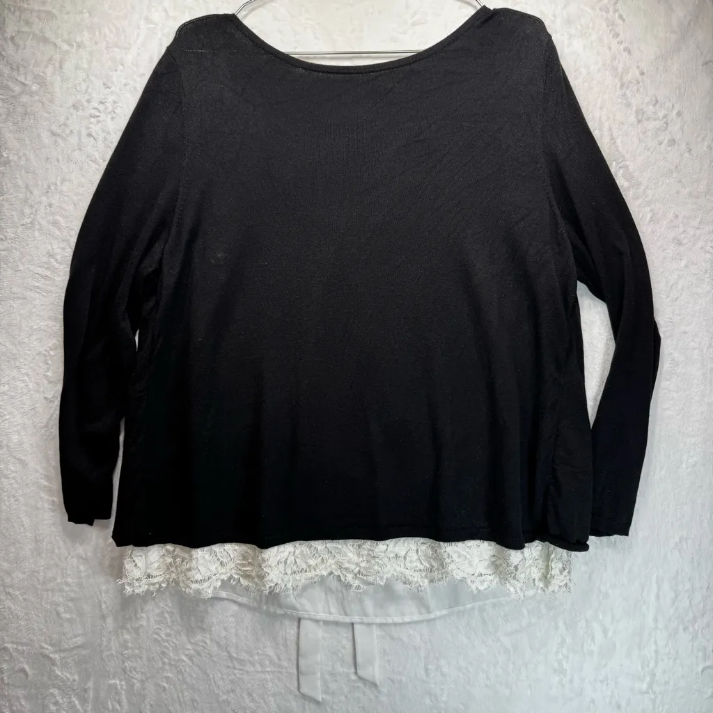WHBM White House Black Market Black Sweater with Cream Floral Lace Back & Hem - Image 5