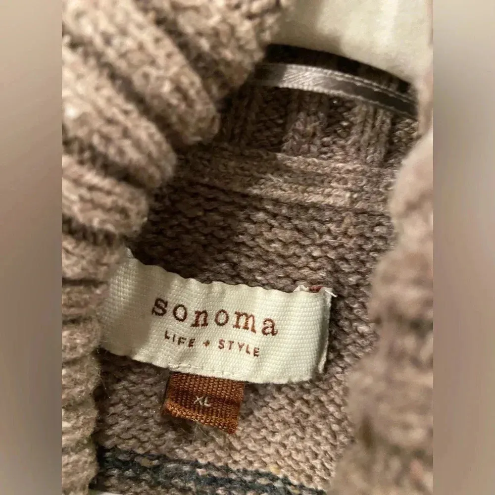 Sonoma Brown Striped Short Sleeve Knit Open Front Cowl Neck Cardigan Size XL - Image 6