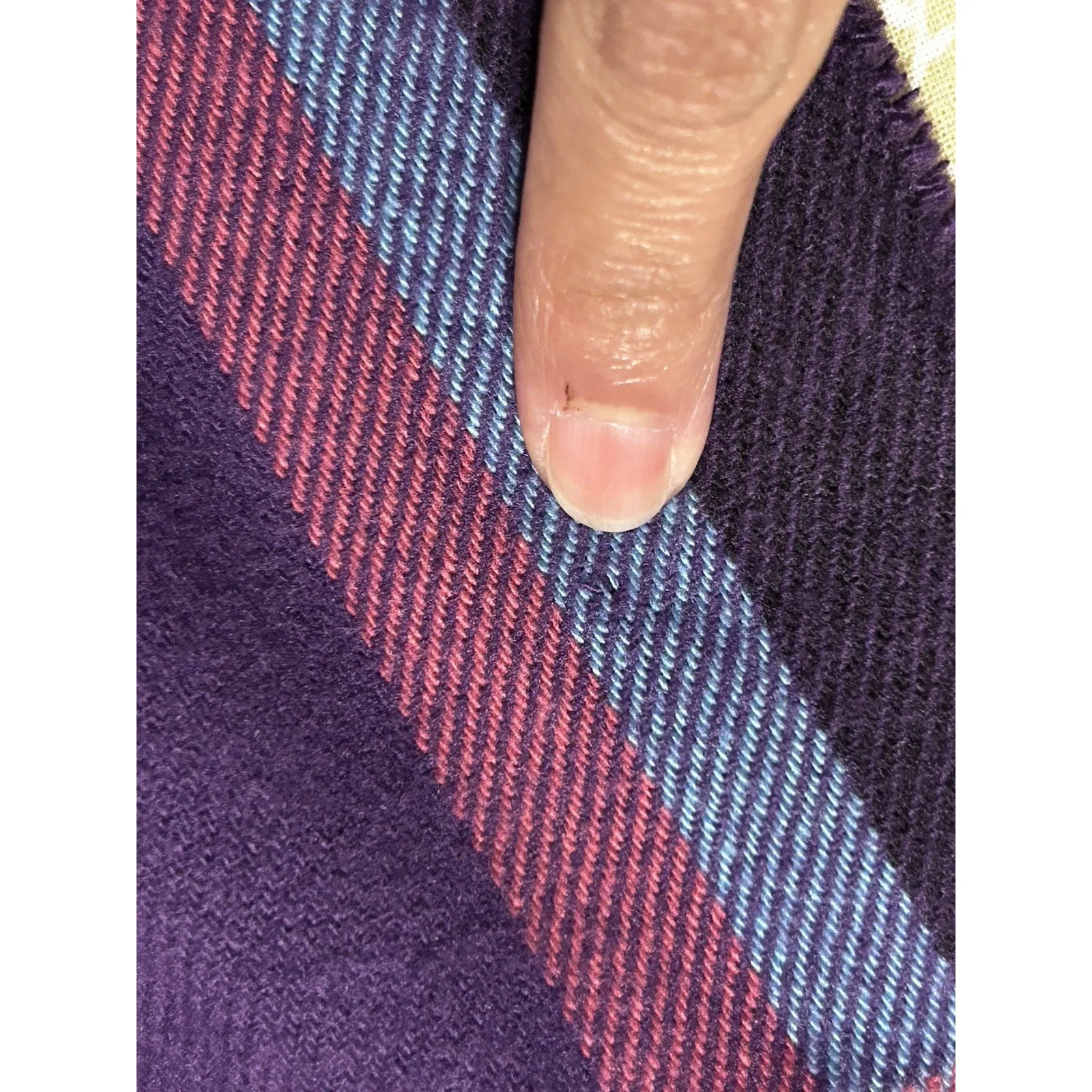 Plaid Purple Pink Black Blue 100% Cashmere Scarf Made in Scotland Fringe 64x12 - Image 5