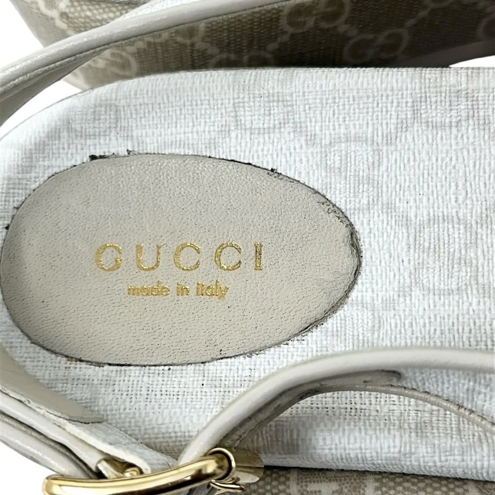 Gucci Angelina GG Canvas Monogram Slingback Platform Slide Sandals White Size 38 - Image 6