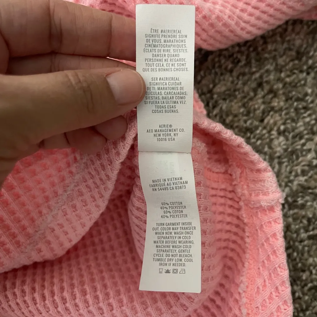 Women’s Aerie Lumber Jane Pink Waffle Knit Henley Oversized Polo Shirt Size L - Image 4