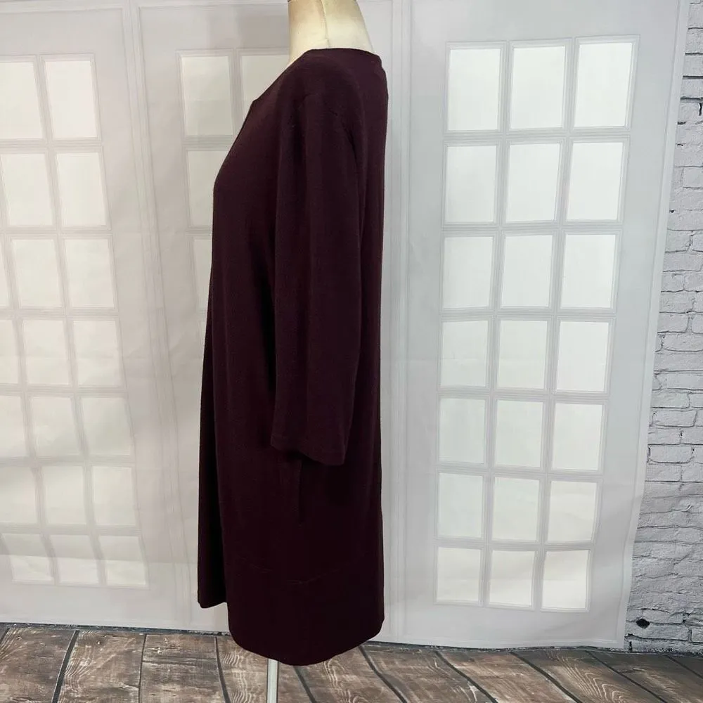 J Jill Women's Ponte Long Sleeve with Pockets Knit Shift Burgundy Dress Size XL - Image 7