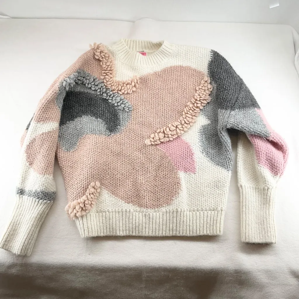 RARE Kate Spade metallic flower bloom petal alpaca sweater jumper pink gray bust - Image 2