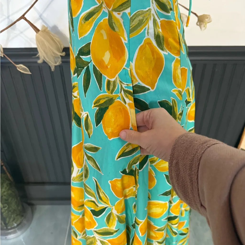 Dress Forum Lemon Print Open Back Fit and Flare Summer Dress ~ Size Small 💚🍄 - Image 6