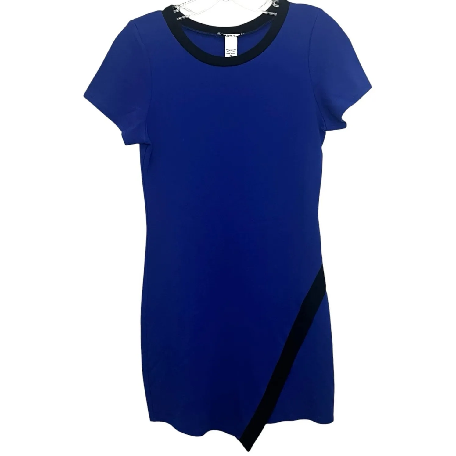 Bar III Short Sleeve Mini Dress Crew Neck Dress Stretch Size XS Blue Black - Image 2